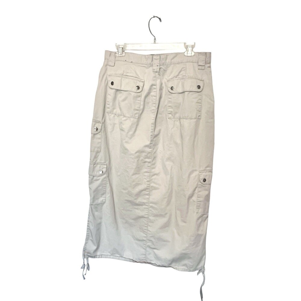 Womens Cargo Midi Skirt Beige Utility Safari Y2K Drawstring Hem Approx L - Picture 7 of 7